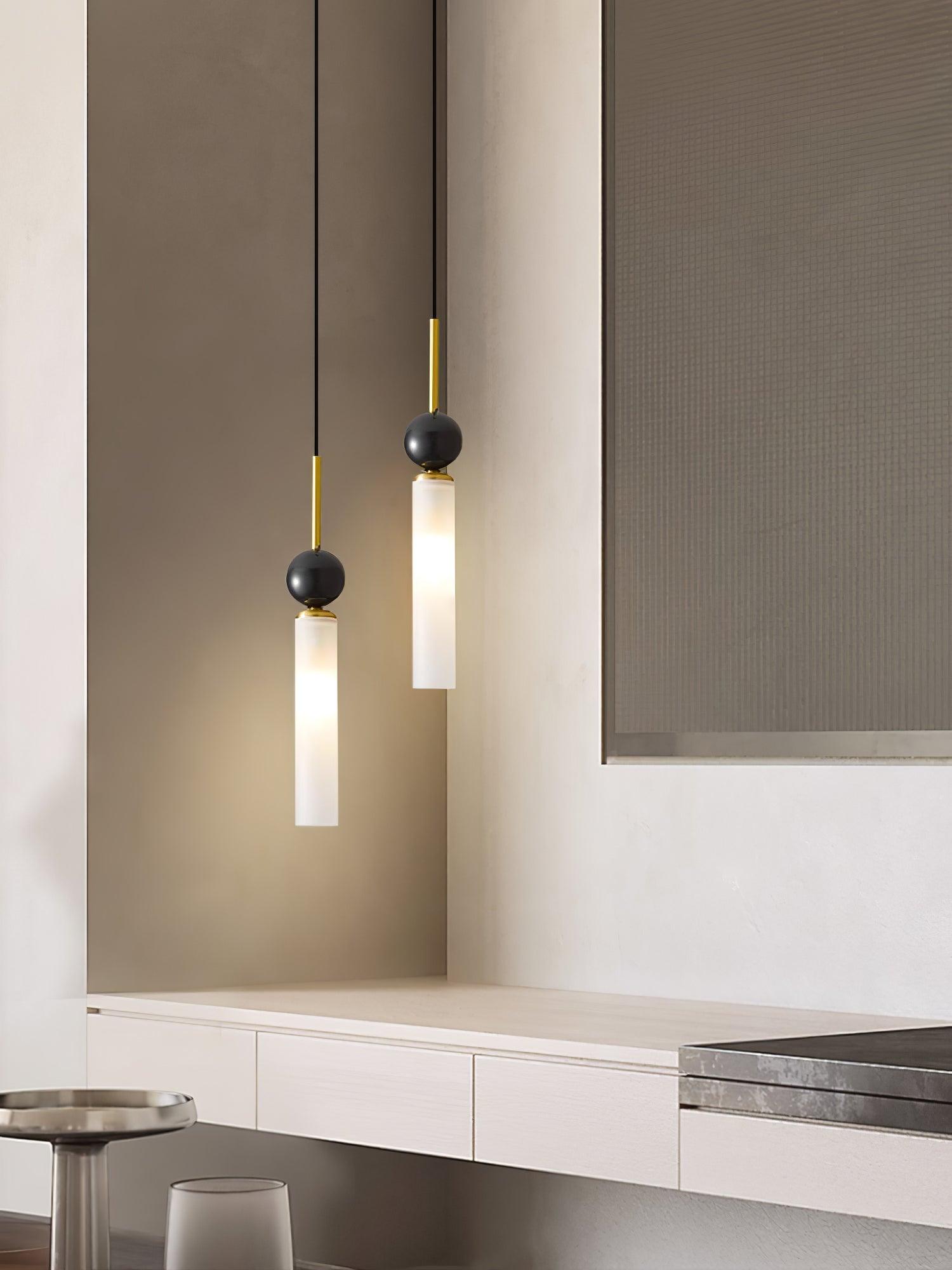 Modern Marble Vertical LED Pendant Lamp with Brass Accents for Minimalist Interior Lighting