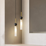 Modern Marble Vertical LED Pendant Lamp with Brass Accents for Minimalist Interior Lighting