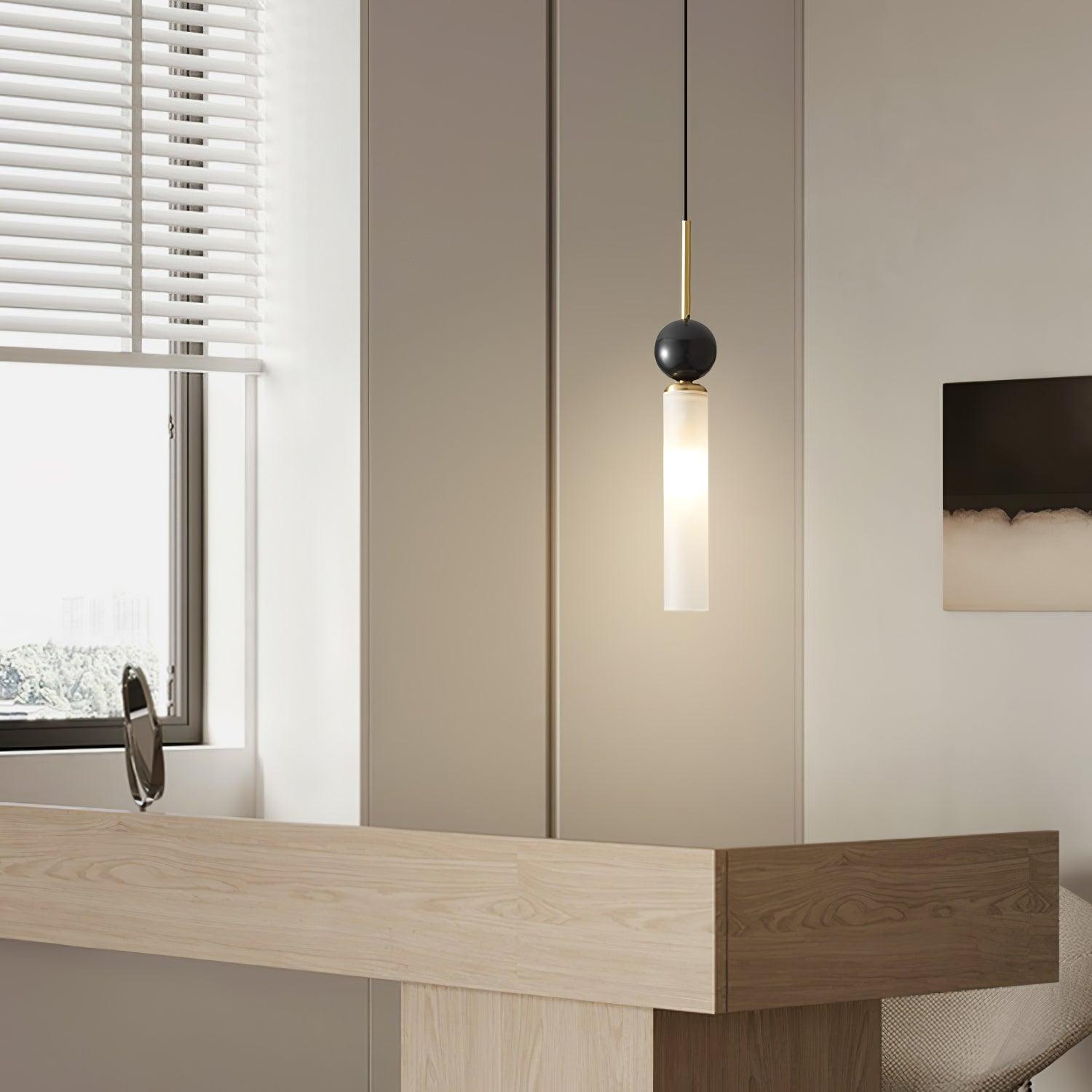 Modern Marble Vertical LED Pendant Lamp with Brass Accents for Minimalist Interior Lighting