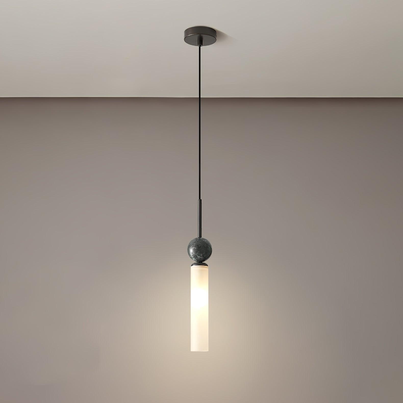 Modern Marble Vertical LED Pendant Lamp with Brass Accents for Minimalist Interior Lighting