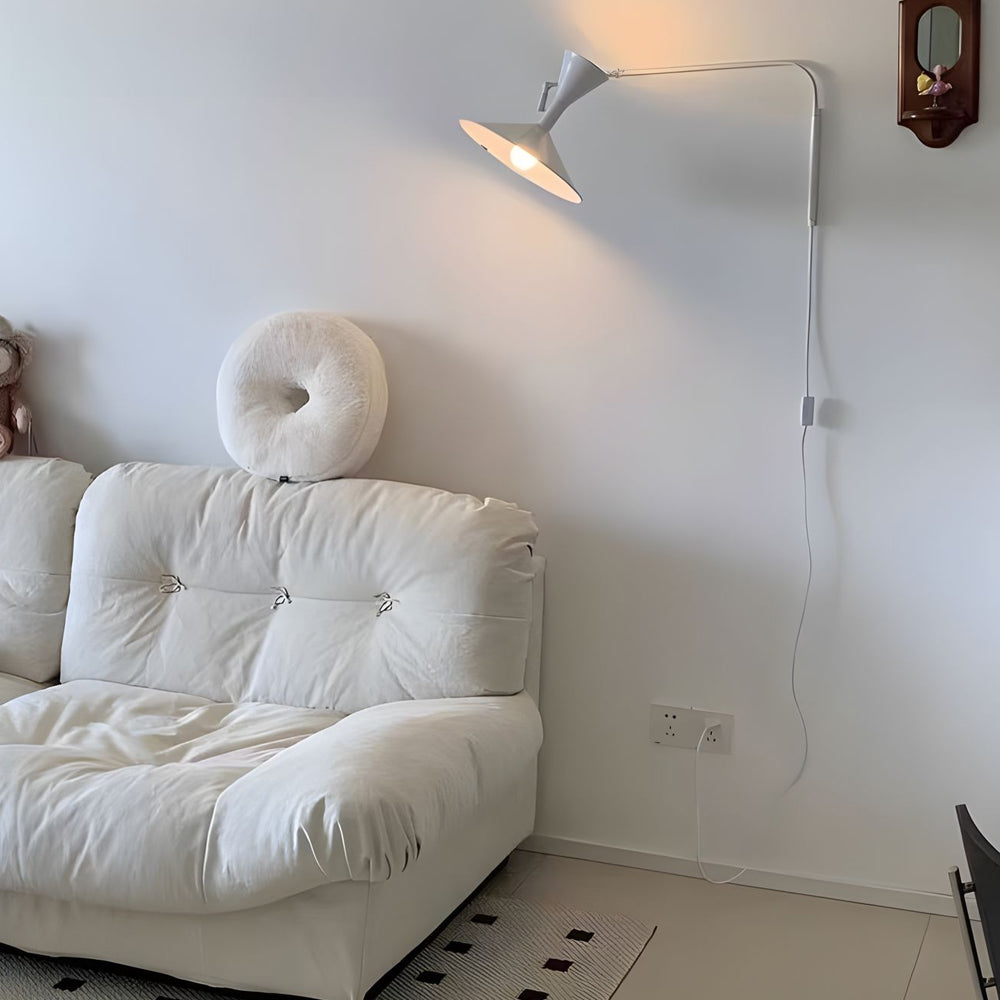 Modern Marseille Adjustable Swing Arm Wall Sconce with Dual Trumpet Metal Shades
