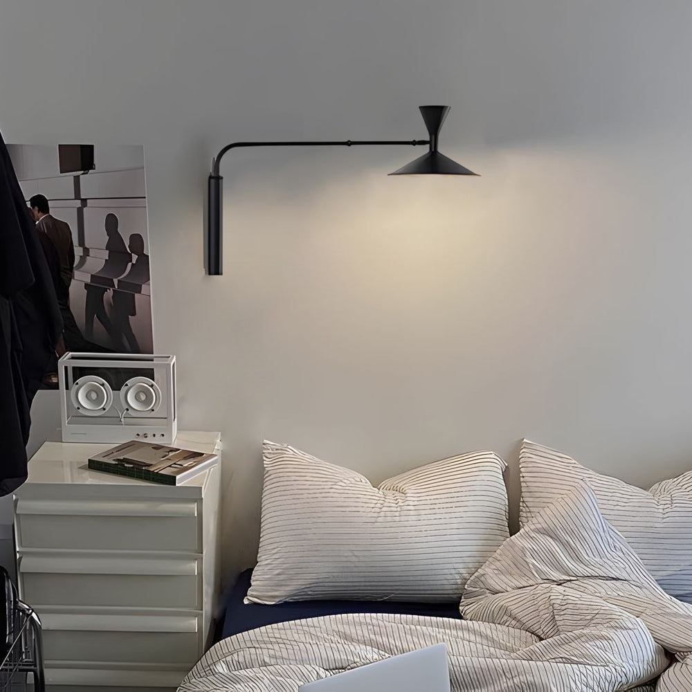 Modern Marseille Adjustable Swing Arm Wall Sconce with Dual Trumpet Metal Shades