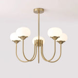 Modern Marshmallow Chandelier with Pink Glass Shades and Gold Finish Lighting
