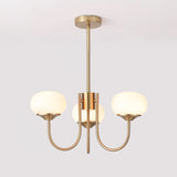 Modern Marshmallow Chandelier with Pink Glass Shades and Gold Finish Lighting