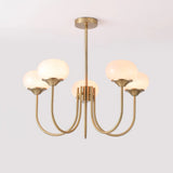 Modern Marshmallow Chandelier with Pink Glass Shades and Gold Finish Lighting