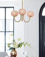 Modern Marshmallow Chandelier with Pink Glass Shades and Gold Finish Lighting