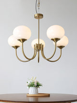 Modern Marshmallow Chandelier with Pink Glass Shades and Gold Finish Lighting