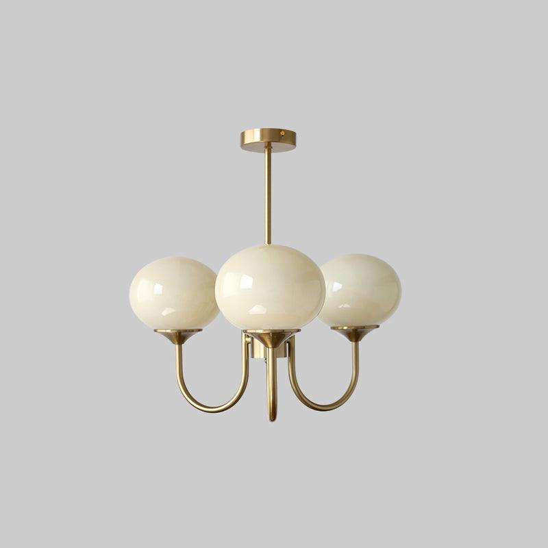 Modern Marshmallow Chandelier with Pink Glass Shades and Gold Finish Lighting
