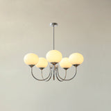 Modern Marshmallow Chandelier with Pink Glass Shades and Gold Finish Lighting