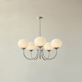 Modern Marshmallow Chandelier with Pink Glass Shades and Gold Finish Lighting