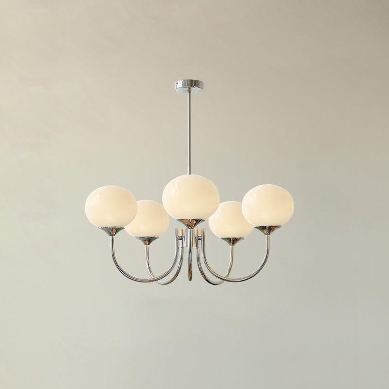Modern Marshmallow Chandelier with Pink Glass Shades and Gold Finish Lighting