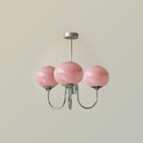 Modern Marshmallow Chandelier with Pink Glass Shades and Gold Finish Lighting