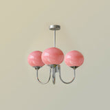 Modern Marshmallow Chandelier with Pink Glass Shades and Gold Finish Lighting