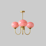 Modern Marshmallow Chandelier with Pink Glass Shades and Gold Finish Lighting