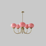 Modern Marshmallow Chandelier with Pink Glass Shades and Gold Finish Lighting