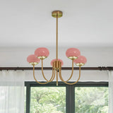 Modern Marshmallow Chandelier with Pink Glass Shades and Gold Finish Lighting