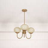 Modern Marshmallow Chandelier with Pink Glass Shades and Gold Finish Lighting