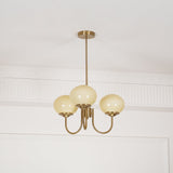 Modern Marshmallow Chandelier with Pink Glass Shades and Gold Finish Lighting