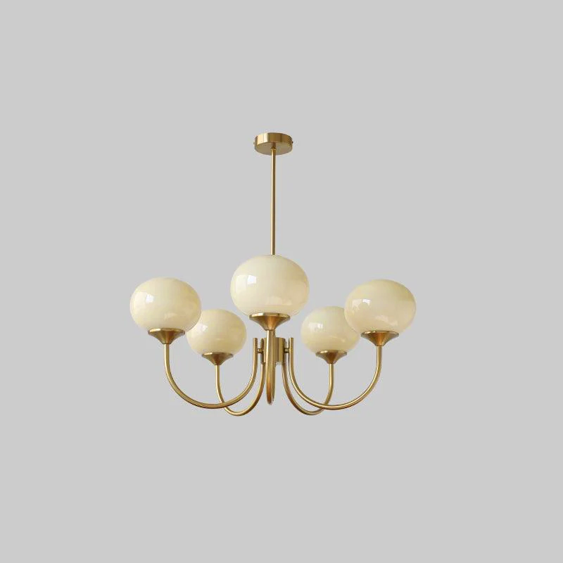 Modern Marshmallow Chandelier with Pink Glass Shades and Gold Finish Lighting