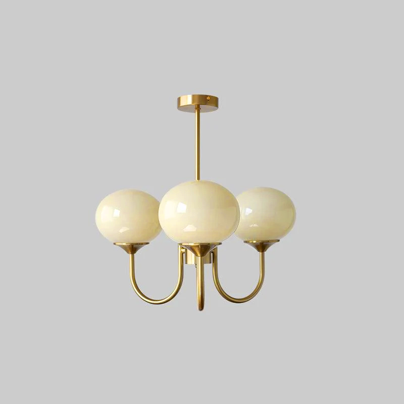 Modern Marshmallow Chandelier with Pink Glass Shades and Gold Finish Lighting