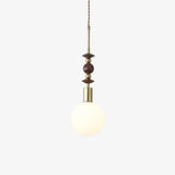 Modern Maru Ash Wood Beaded Pendant Light with White Glass Globe