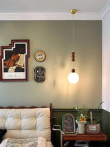 Modern Maru Ash Wood Beaded Pendant Light with White Glass Globe