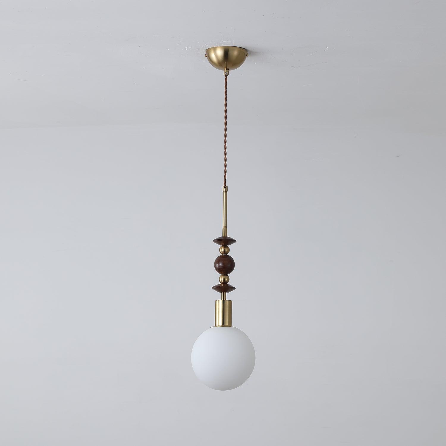 Modern Maru Ash Wood Beaded Pendant Light with White Glass Globe