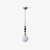 Modern Maru Ash Wood Beaded Pendant Light with White Glass Globe