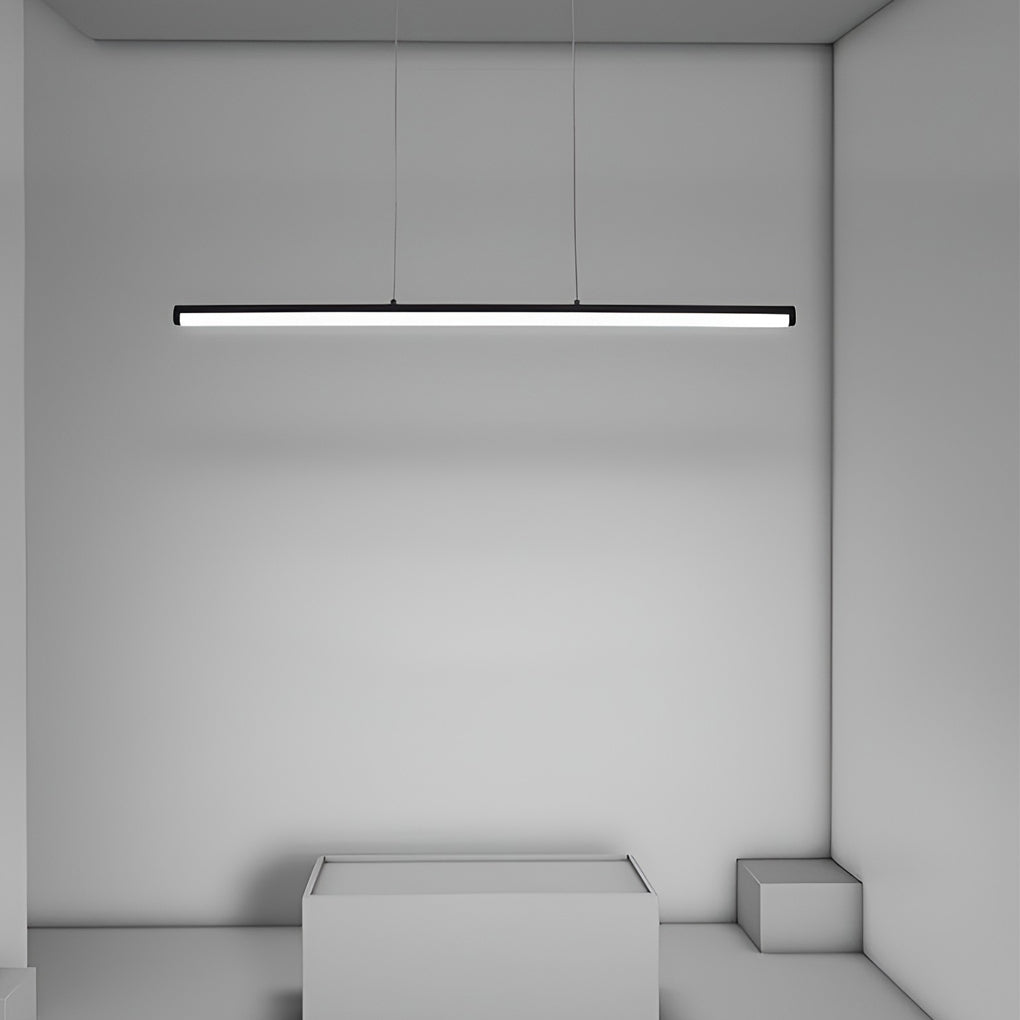 Modern Matt Black Linear LED Pendant Light 16 Inch Rectangular Adjustable Hanging Ceiling Fixture Warm White