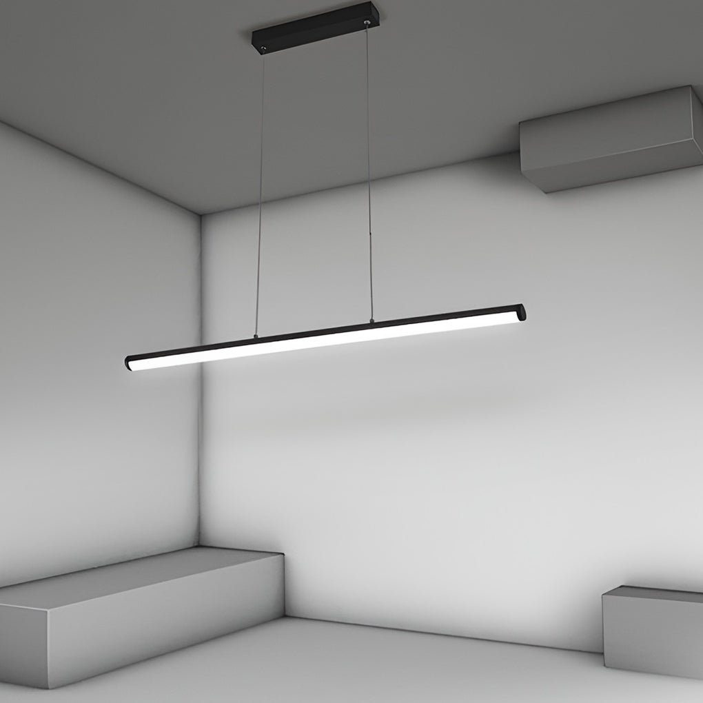 Modern Matt Black Linear LED Pendant Light 16 Inch Rectangular Adjustable Hanging Ceiling Fixture Warm White