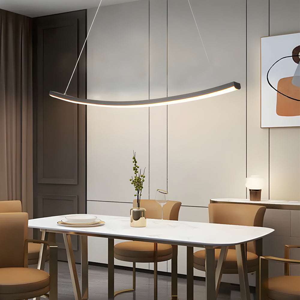 Modern Matte Black LED Arcing Linear Pendant Light for Kitchen Island and Dining Room Decor