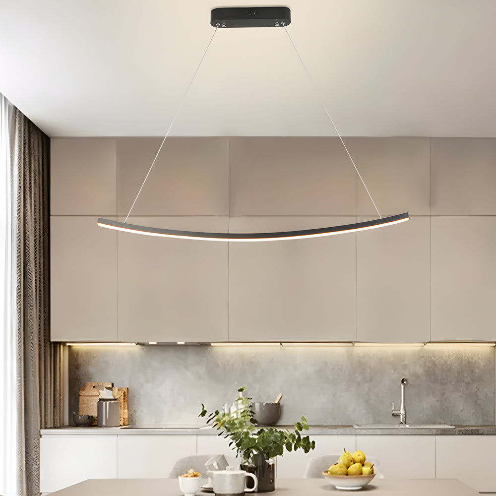 Modern Matte Black LED Arcing Linear Pendant Light for Kitchen Island and Dining Room Decor