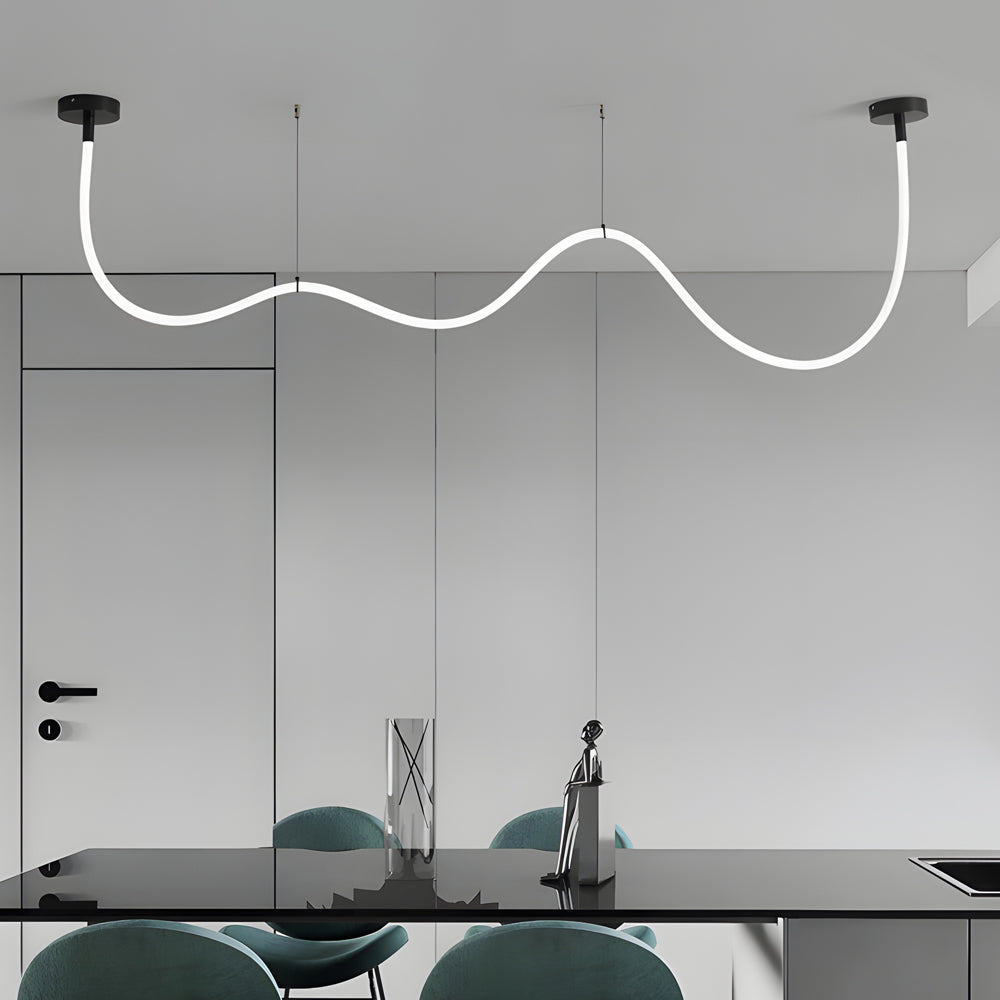 Modern Matte Black LED Silicone Rope Pendant Light 3 Step Color Temperature Dimmable Chandelier