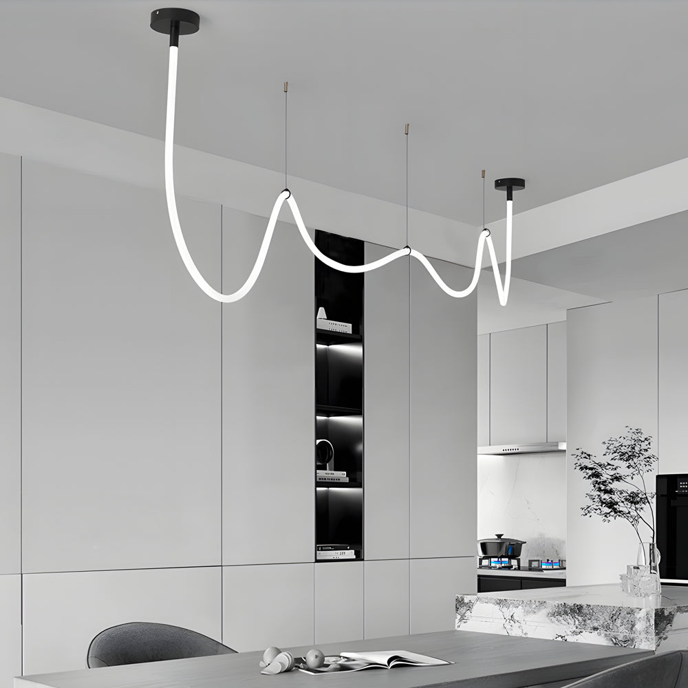 Modern Matte Black LED Silicone Rope Pendant Light 3 Step Color Temperature Dimmable Chandelier