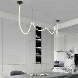 Modern Matte Black LED Silicone Rope Pendant Light 3 Step Color Temperature Dimmable Chandelier
