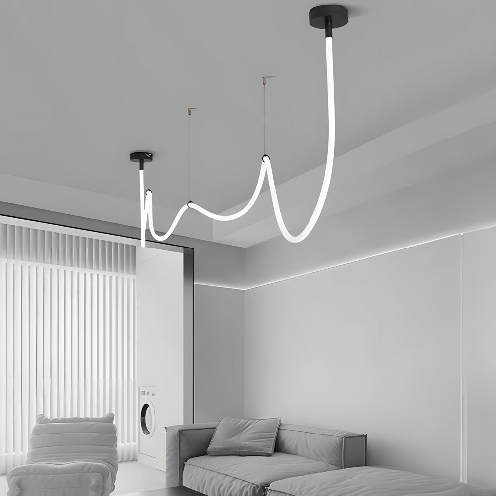 Modern Matte Black LED Silicone Rope Pendant Light 3 Step Color Temperature Dimmable Chandelier