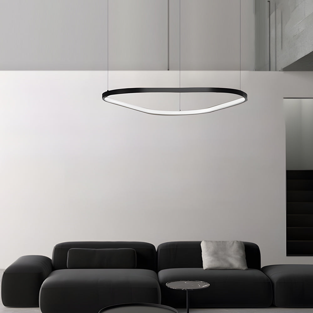 Modern Matte Black LED Triangle Ring Pendant Lighting Dimmable Multi Ring Geometric Chandelier