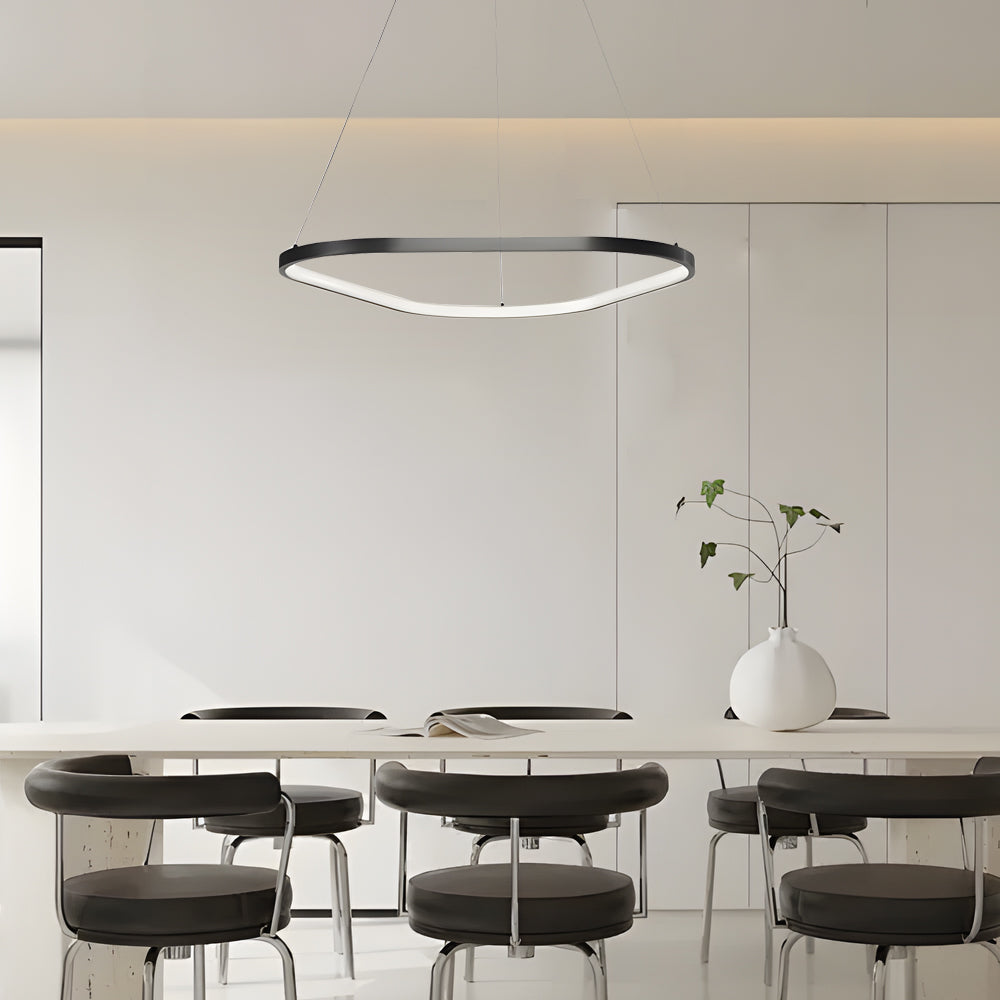Modern Matte Black LED Triangle Ring Pendant Lighting Dimmable Multi Ring Geometric Chandelier