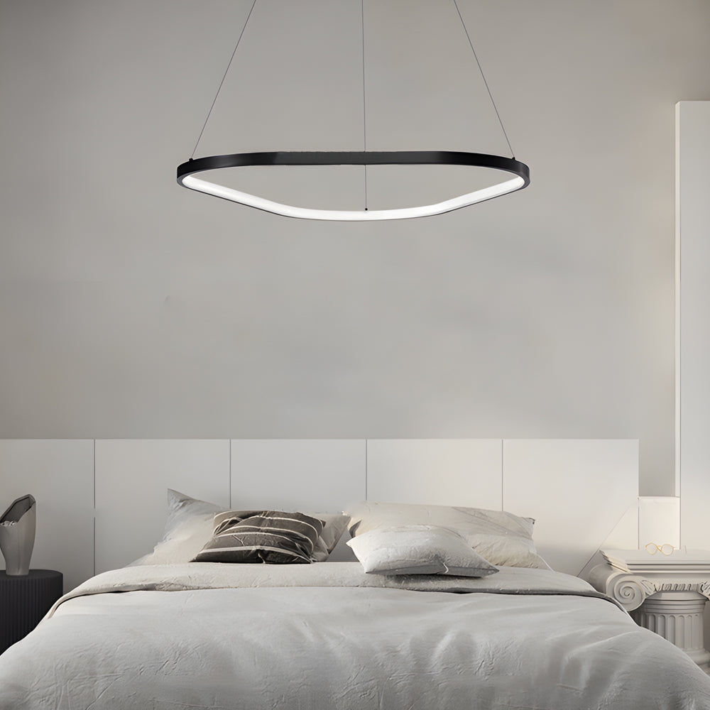 Modern Matte Black LED Triangle Ring Pendant Lighting Dimmable Multi Ring Geometric Chandelier