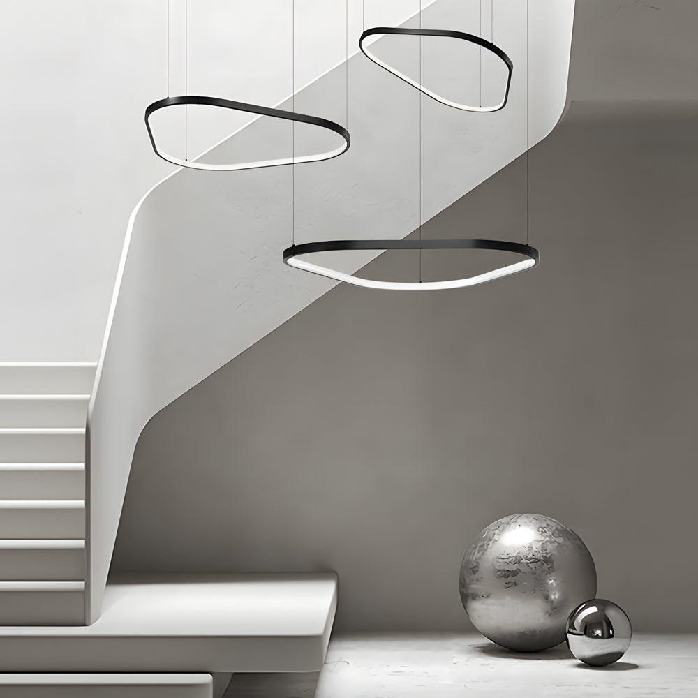 Modern Matte Black LED Triangle Ring Pendant Lighting Dimmable Multi Ring Geometric Chandelier