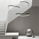Modern Matte Black LED Triangle Ring Pendant Lighting Dimmable Multi Ring Geometric Chandelier