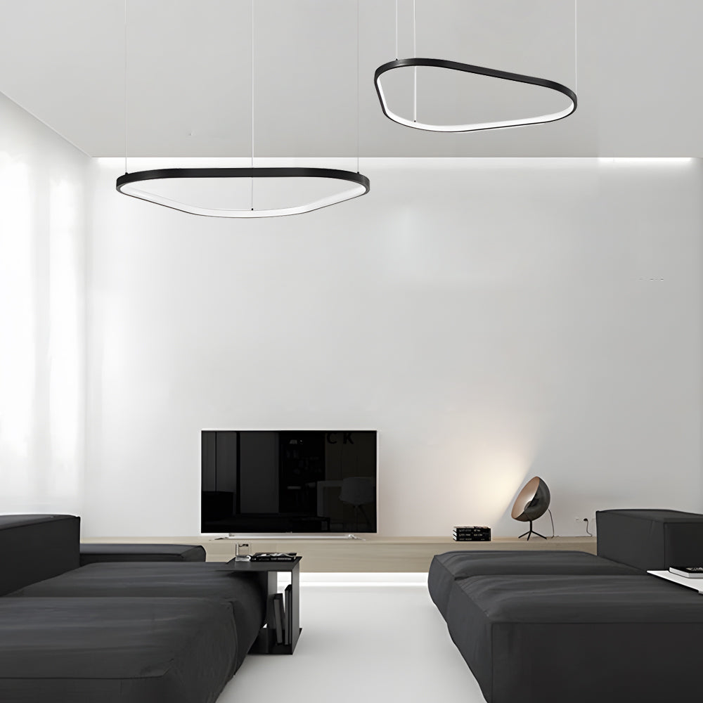 Modern Matte Black LED Triangle Ring Pendant Lighting Dimmable Multi Ring Geometric Chandelier
