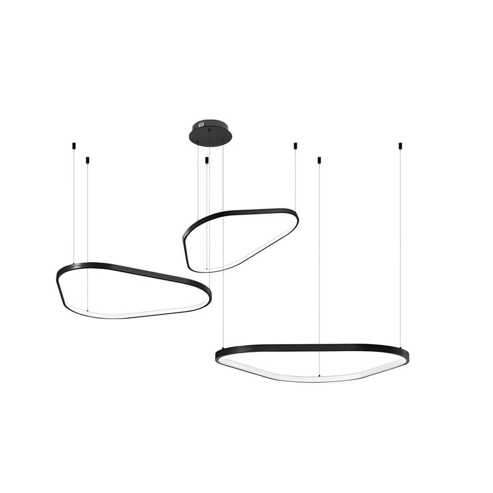 Modern Matte Black LED Triangle Ring Pendant Lighting Dimmable Multi Ring Geometric Chandelier