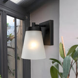 Modern Matte Black Outdoor Wall Light with Frosted Glass Shade and Dusk to Dawn Sensor