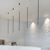 Modern Matte Black Vertical Linear LED Pendant Light for Dining Room and Office