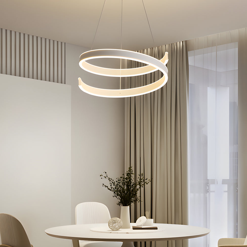 Modern Matte White Spiral Ring LED Chandelier Dimmable Nordic Pendant Light for Living Room