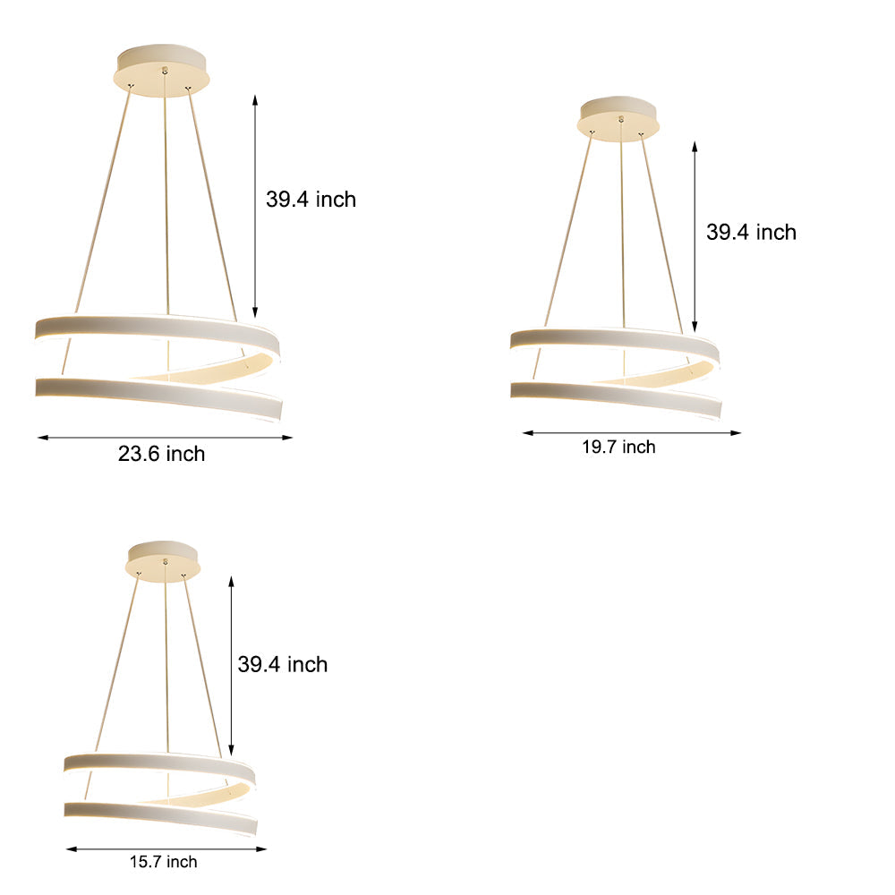 Modern Matte White Spiral Ring LED Chandelier Dimmable Nordic Pendant Light for Living Room