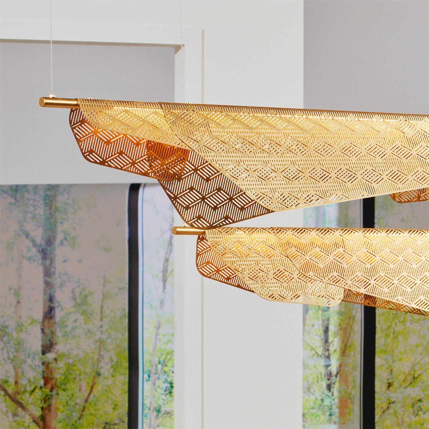 Modern Mediterranean Sculpted LED Pendant Light in Gold Finish for Dining Room