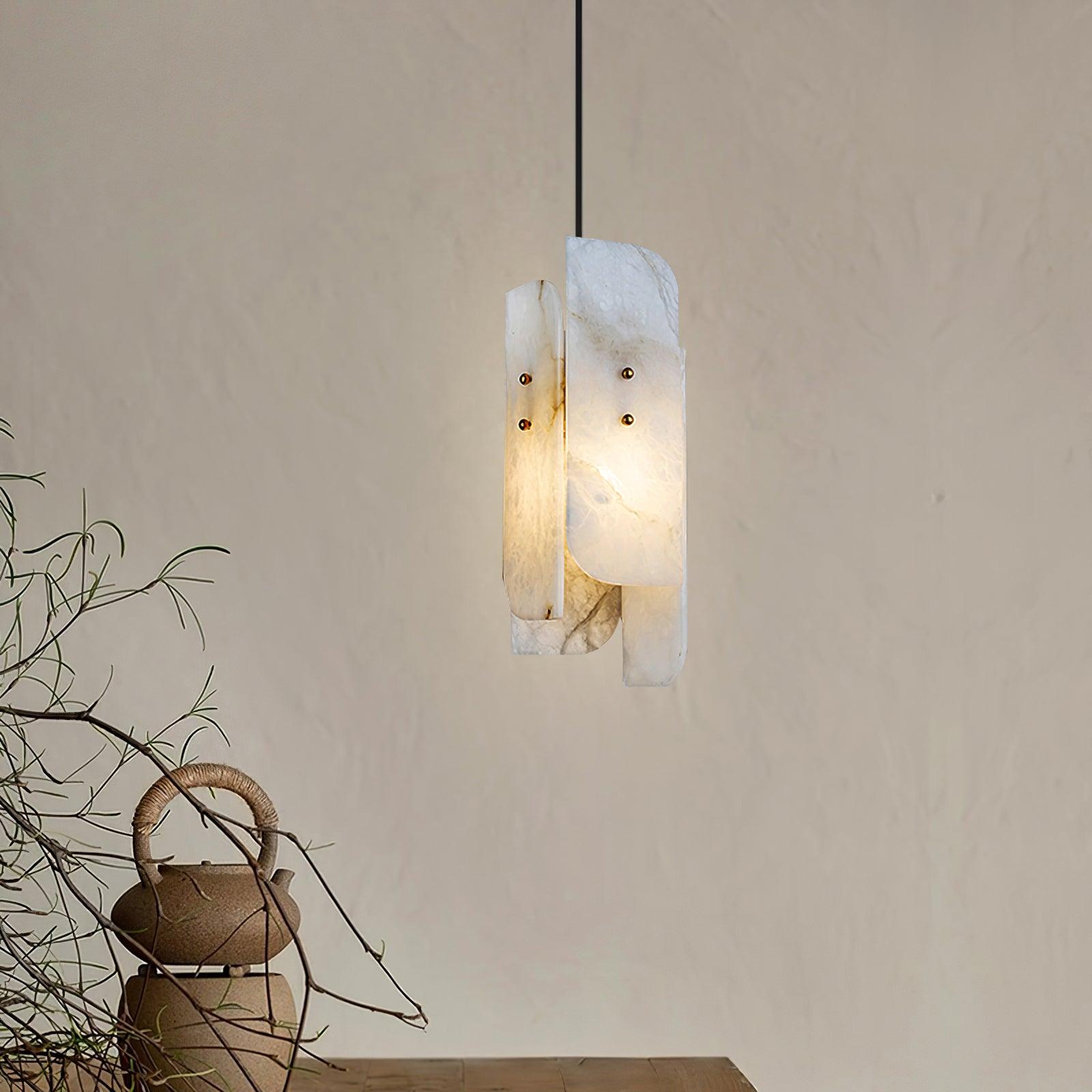Modern Megalith Mini Alabaster Pendant Light Brass Finish Luxury Natural Stone Ceiling Lamp