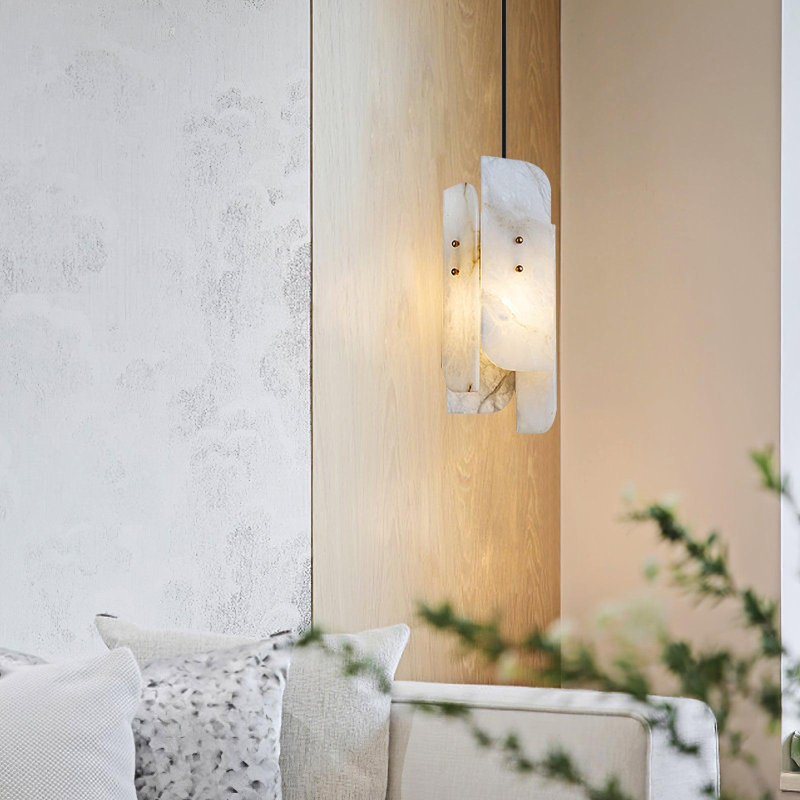 Modern Megalith Mini Alabaster Pendant Light Brass Finish Luxury Natural Stone Ceiling Lamp